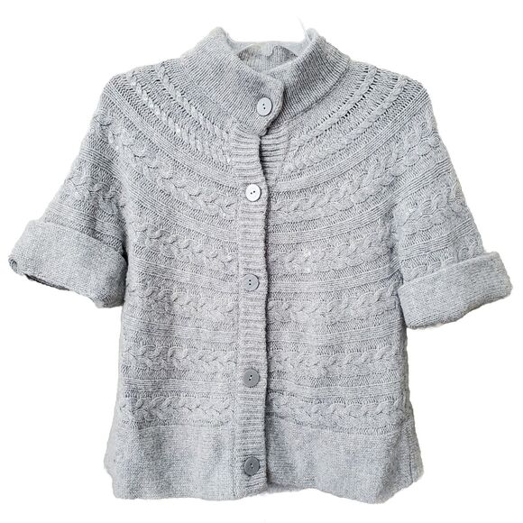 Coldwater Creek Wool Blend Gray Cable Knit Sequined Button-Up Cardigan Sweater L - Picture 1 of 7